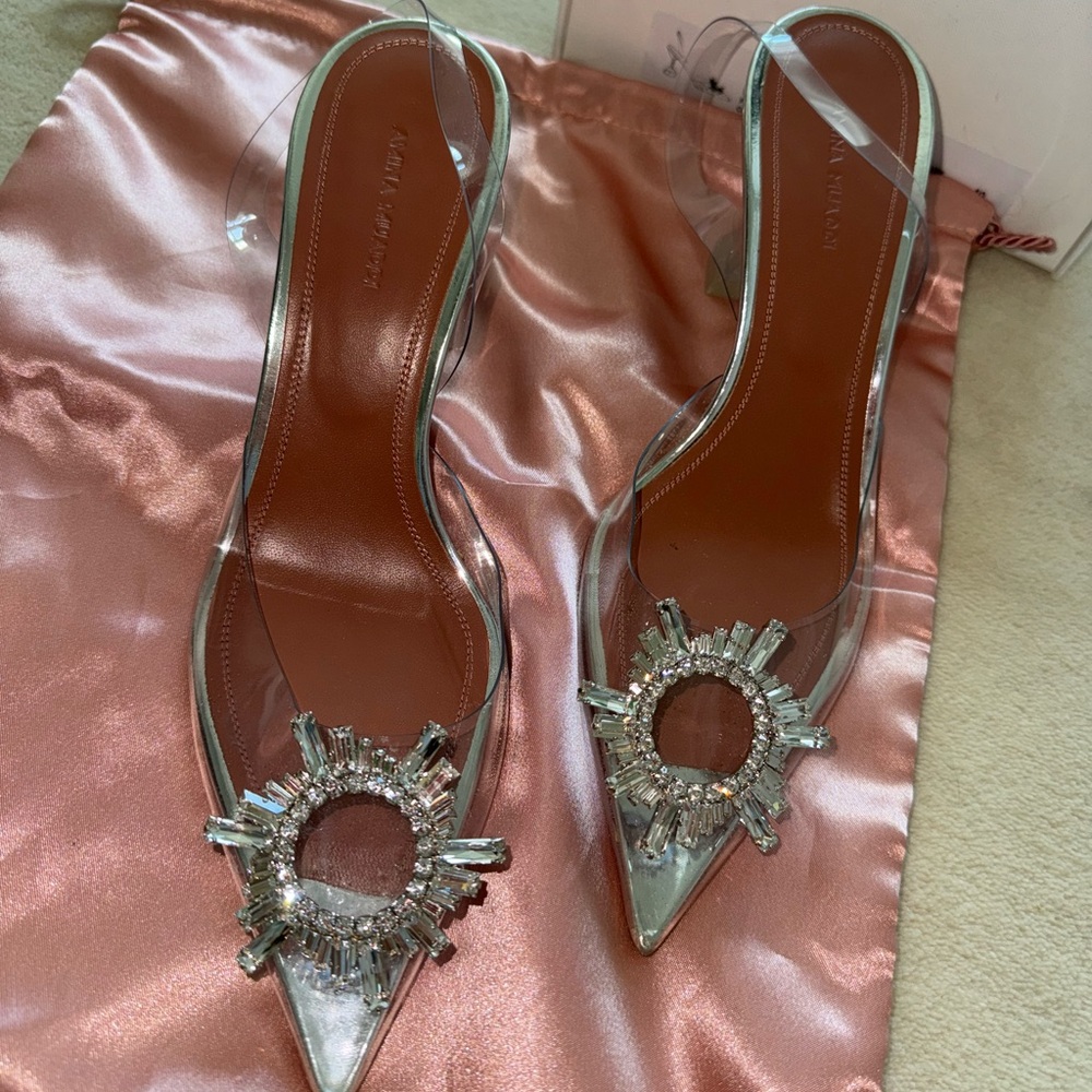 Amina Muaddi Begum crystal-embellished PVC slingback pumps